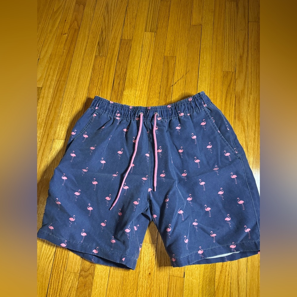 Men’s Small Swim Trunks Dark Blue Pink Flamingos – Nonwe Vintage Style